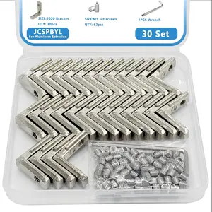 30Sets 2020 Aluminum Extrusion Hardware Connectors with Screws&Wrench, 30Pcs Silver 2020 Corner Bracket with 62Pcs T Nuts for 8020 2040 2020 T Slot Extruded Aluminum Rail