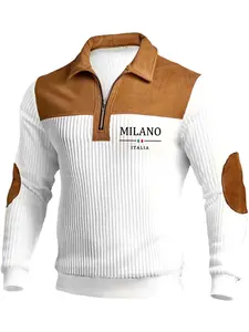 Half-zipper lapel color-block polo shirt