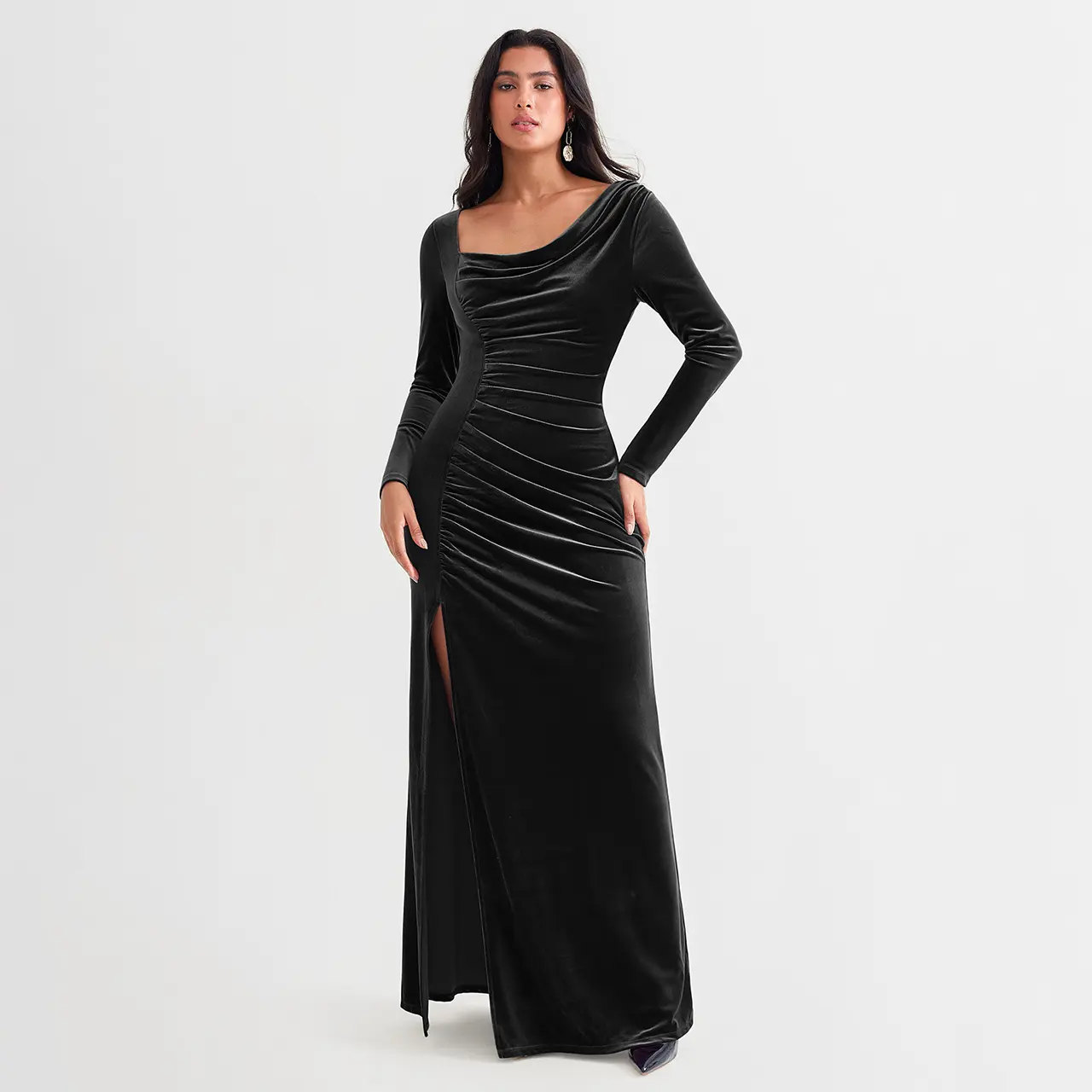 Popilush Black Velvet Cowl Neck Long-Sleeve Ruched Maxi Dress with Side Slit Elegant Evening Gown Formal Elastic - TikTok Shop Popilush Black Velvet Cowl Neck Long-Sleeve Ruched Maxi Dress with Side Slit Elegant Evening Gown Formal Elastic - TikTok Shop