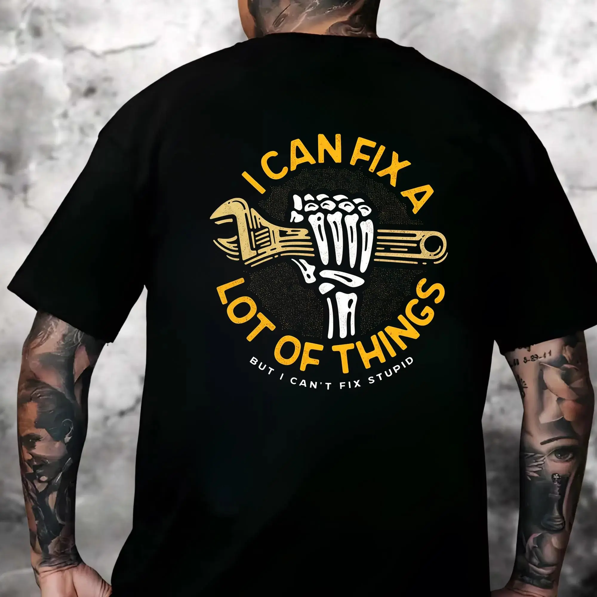 I Can Fix A Lot Of Things But I Can’t Fix Stupid Mechanic Shirt, Blue Collar Work Humor T-Shirt Hoodie Sweatshirt – Back Print Gift for Dad, Husband, Coworker