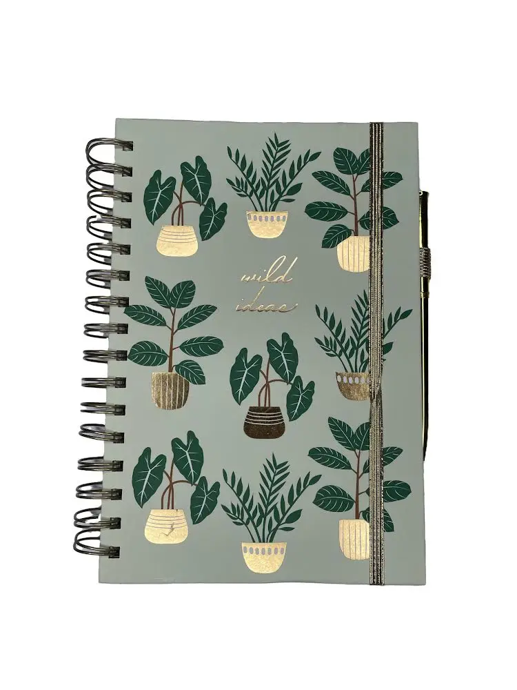 Notebook with Golden Pen and Bookmark “Wild Ideas” Plant Print