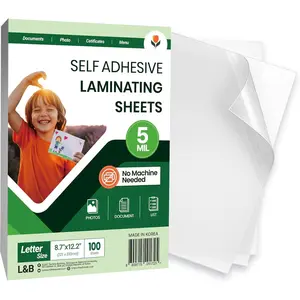 5mil Self-Adhesive Laminating Sheets 100 Pack, Letter Size, 8.7 x 12.2 Inches Cold Lamination Film for Photos and Documents, No Machine Needed,  Clear Single Sided Vinyl