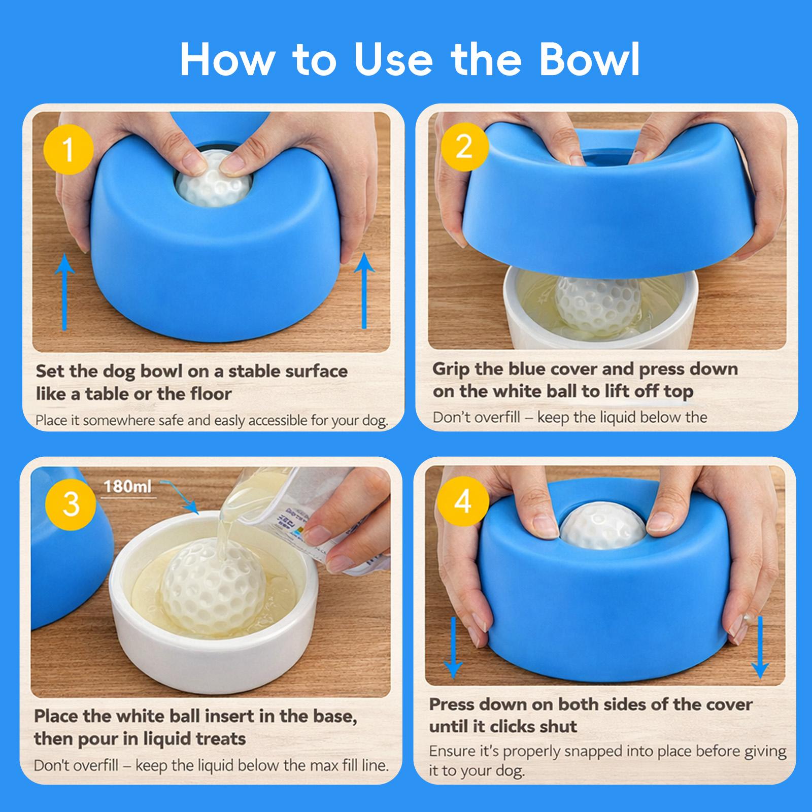 Slow Feeder Dog Bowl for Small Breeds – 180ml Wet Food Slow Feed Bowl, Anti-Choke Rolling Ball Design, Interactive Dog Feeding Bowl for Puppies & Senior Dogs