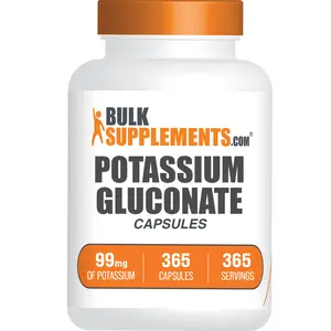 BulkSupplements - Potassium Gluconate Capsules - Bone Health - Energy Boost - 365 Capsules - 99mg of Potassium per Serving
