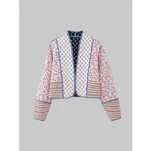 Printed Open Front Quilted Reversible Winter Coat