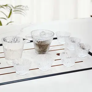 Ice Glass 6pcs Tea Cup Set With Glass Cup Glass Pitcher