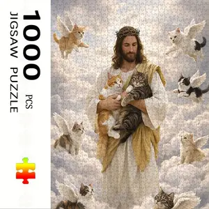 1000 Piece Jesus Angel Cat Theme Puzzle, Large Adult Family Interactive Toy, DIY Home Decor Brain Challenge, Holiday Scene, Perfect Gift