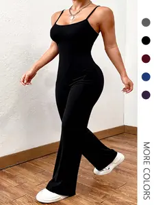 Women's Plain High-Waisted Loose Fit Sleeveless Jumpsuit, Adjustable Spaghetti Straps & Pockets Design, All-Season Casual Wear, Comfortable One-Piece, Adjustable Strap Overalls