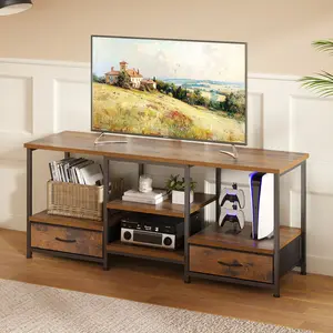 Rustic Industrial TV Stand with 2 Fabric Drawers & Built-in Outlet – Versatile Media Console for Living Room,Bedroom,Ideal for TV & Home Decor Storage,Easy Assembly and Durability,High Weight Capacity