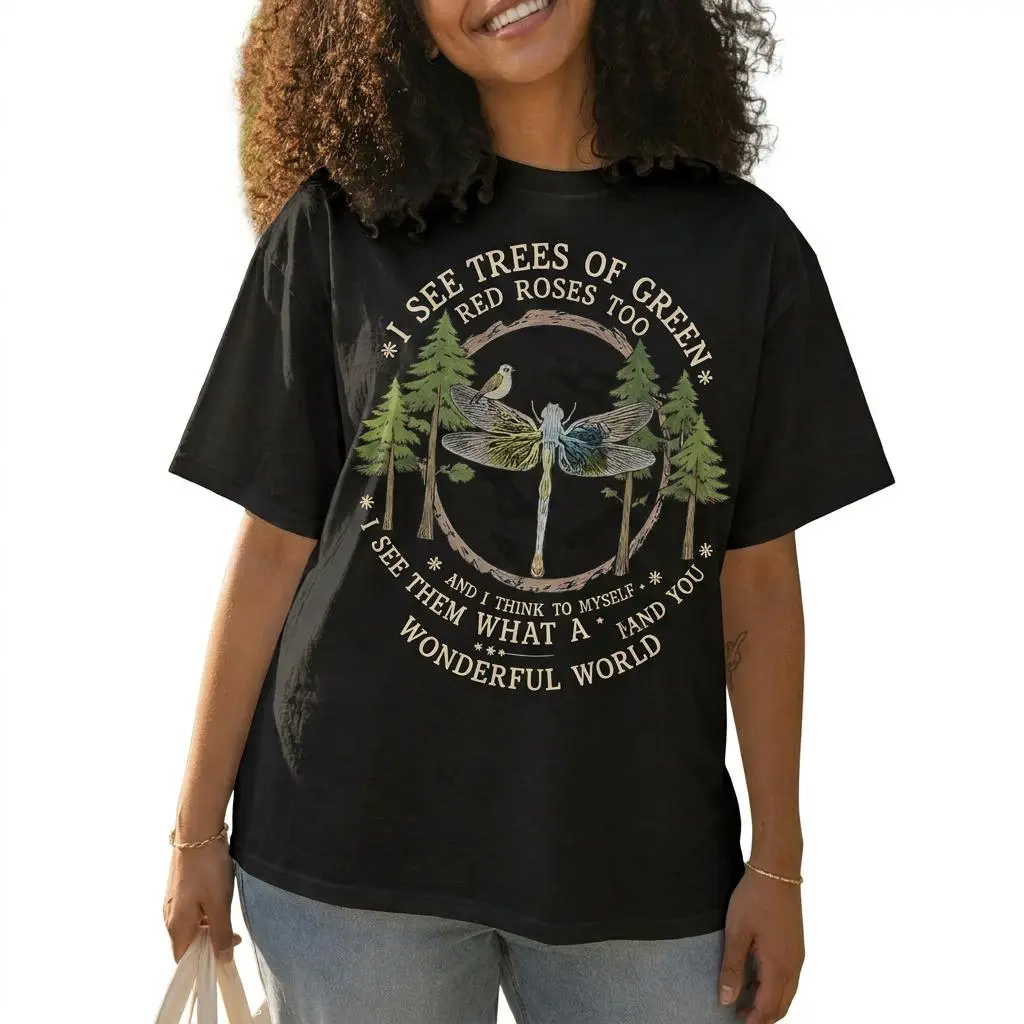 Vintage Dragonfly Shirt Women Plus Size Nature Graphic Tee Wonderful World