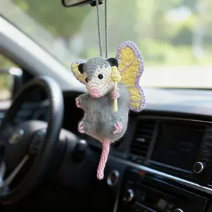 Crochet Cute Possum RearView Mirror Accessory Crochet Opossum, Car Mirror Hanging Accessories, Car Ornament, House Decor, Crochet Hanging, Car Charm