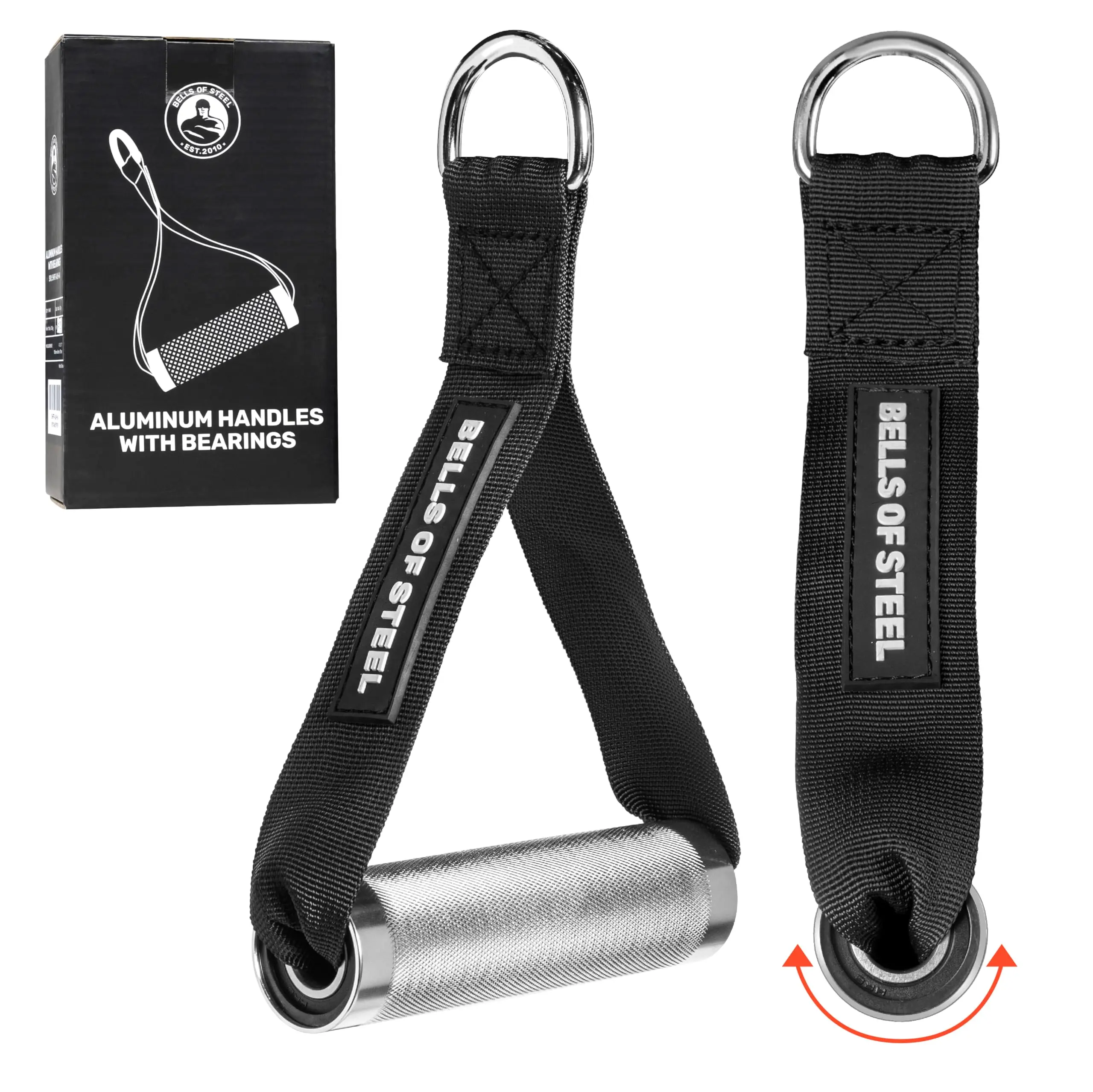 Cable Machine Handles Pair, Rust-Resistant Aluminum D-Handles with Built-in Bearings and Knurled Grip for Home Gym Exercise Training