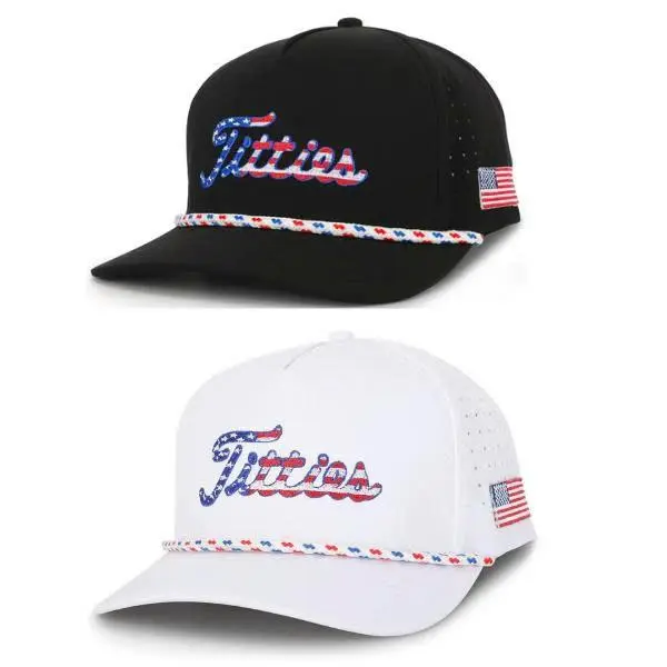 Curves & Clubs Titties Funny Golf Hat – Trucker Snapback Cap for Golfers | Patriotic USA Design Mesh Hat | Hilarious Golf Gift for Men, Dad & Golf Lovers