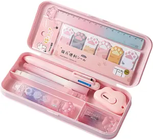 9 Pcs Cute Pink Stationery Set Cat Paw School Supplies Kawaii Office Supplies Including Pens Pencil Sharpener Highlighter Eraser Correction Tape Ruler Utility Knife (Cat Paw-Pink)