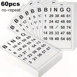 60pcs Bingo Cards, Numbered Cards, Family Fun Game - No-Repeat Numbers, Ideal for Family Gatherings, Outdoor Travel, Parties, Birthdays, Weddings, Classic Design, Durable Paper Cards