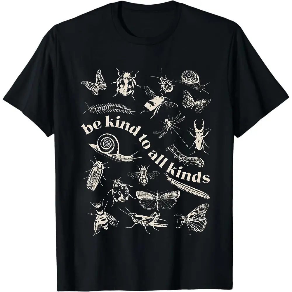 Unisex Oversized Soft Cotton Short-Sleeve Bug Graphics Sport Top - Natural, Streetwear, Sporty Chic, Eco-Friendly, All Seasons, Hand Wash Only, S-XXXXL, for Nature Lovers, Menswear Fabric T-Shirt