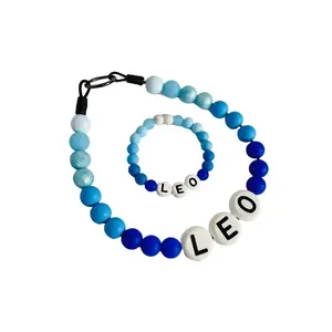 BFF Pet Collar Blue Ombre with Customizable Name - Matching Bracelet Included