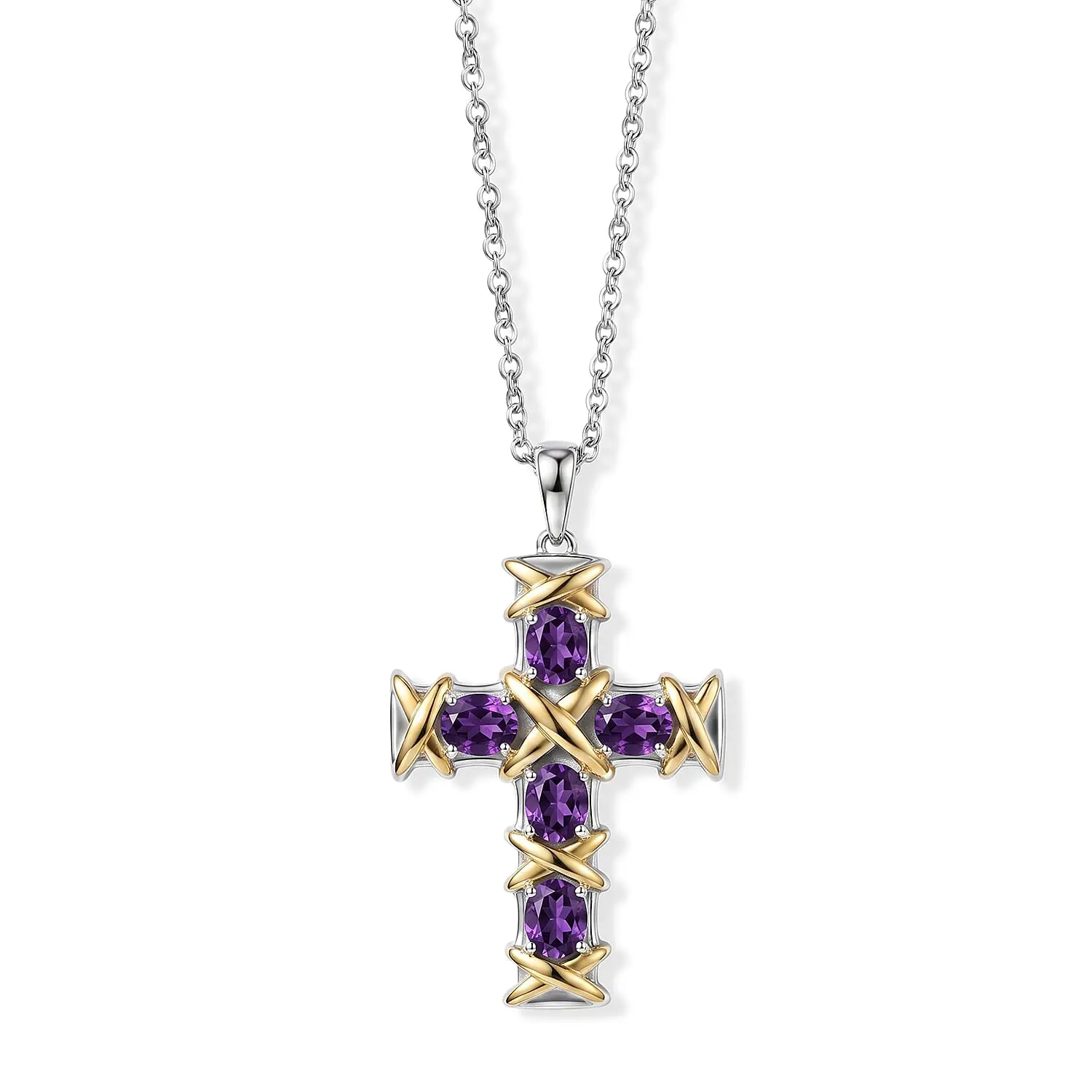 EverTrue African Amethyst Pendant in 18K YG Plated and Platinum Bond with Stainless Steel Necklace (20 Inches) 1.80 ctw