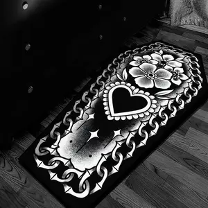 Gothic Heart Floral Area Rug, Dark Horror Coffin Board Carpet, Creative Home Decor Mat, Durable No Fuzz Fabric, Suitable for Living Room Bedroom, Floral Pattern Rug, Home Decorative Rugs