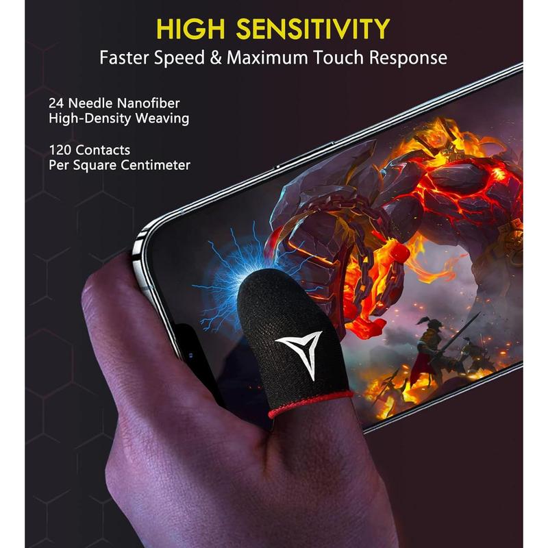10 PCS Mobile Phone Gaming Finger Sleeves,  Finger Sleeves Fit All Touchscreen Devices, 0.15mm Superconducting Nanofibers, Smooth Feel, Anti-Sweat, Extremely Thin, Red Edge