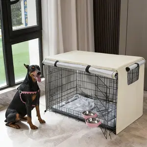 Waterproof UV-Resistant Dog Cage Cover, Breathable Mesh Windows, Durable Outdoor Pet Shelter Lid, Washable Dog Crate Top