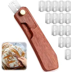 Bread Lame Dough Scoring Tool and 15 , Upgraded Wooden Dough Scorer  with 2  for Convenient Storage, Bread Scorers Tool for Breads Baking, Homemade Bread(Black Walnut)