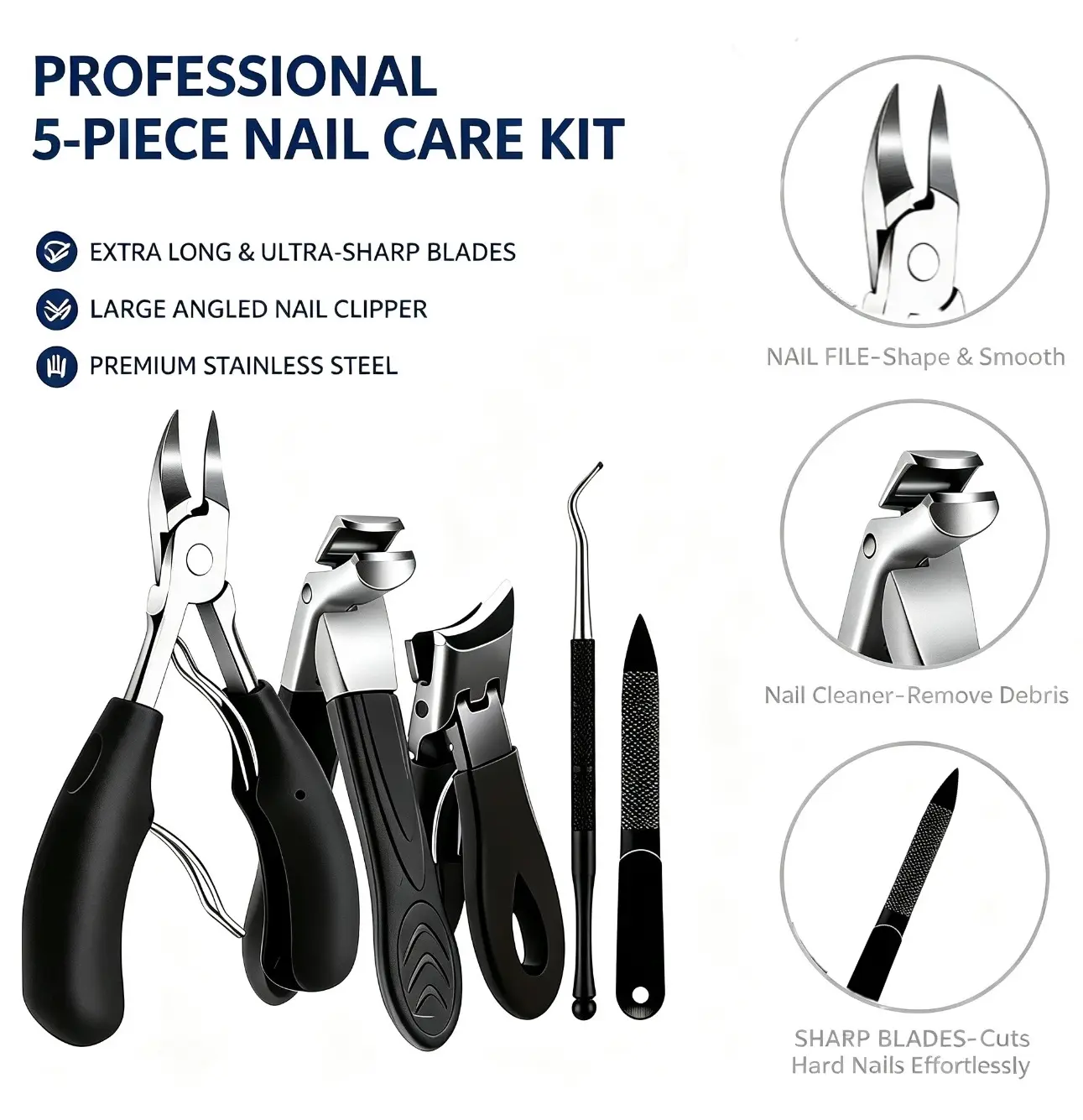 Stainless Steel Manicure Pedicure Tool Set for Home & Salon - Clippers, Cuticle Tools, Nail Brush & Drill for Professional Care