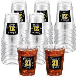 60 Pack 12 oz 21st Birthday Disposable Clear Plastic Cups Cheers to 21 Years for Men Women for 21st Birthday Wedding Anniversary Party Decorations Favors