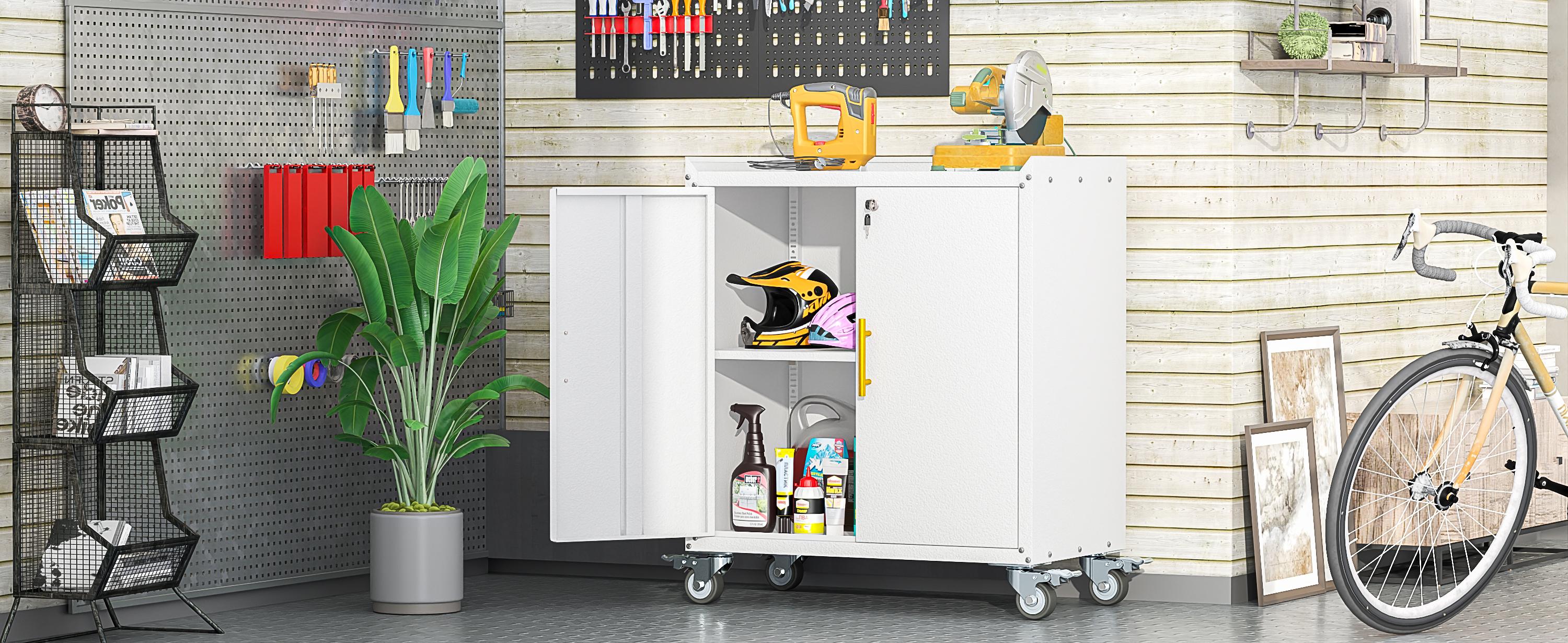 35.6"Metal Storage Cabinet with Wheels,Rolling Tool Cabinets with Doors and Adjustable Shelves,Lockable Garage Storage Cabinet,Heavy Duty Tool Chest for Home Office Utility Room,Assembly Required,