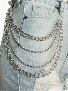 Hiphop Punk Metal Multi-Layer Waist Chain, Body Chain, Fashion Body Jewelry, Denim Jeans Accessory, Unisex Hip Hop Fashion Belt for Daily Wear, Summer School Halloween