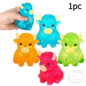 Highland Cow Stress Relief Toy, Mini Cute Animal Squeeze Toy for Adults, Slow Inflate Sensory Fidget, Anxiety Relief, Easter Basket Fill, Party Gift