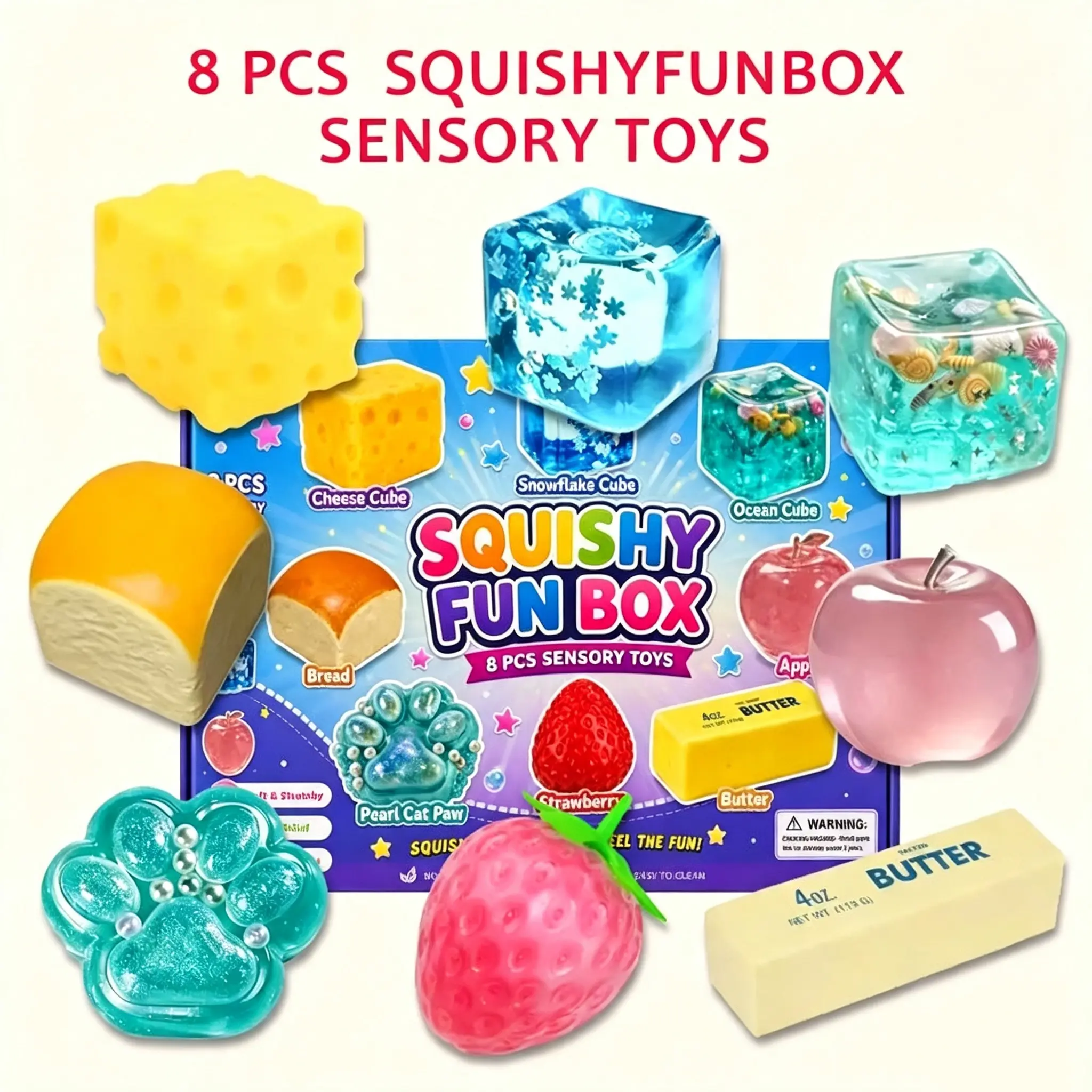 8-Piece Set Box Malt Sugar Stress Relief Fidget Toys, Sensory Bundle, Creative Slow-Return Squishy, Party Gift, 8 Different Styles