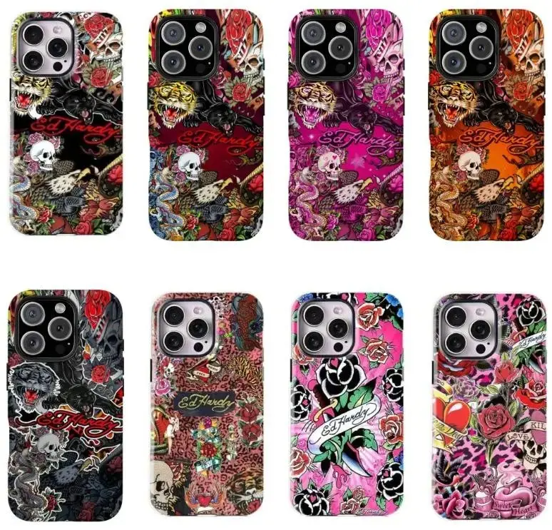 Y2K Vintage Traditional Tattoo Flash Tough Phone Case - Edgy Grunge Alt Aesthetic Dual Layer Heavy Duty Protective Cover for iPhone 17 16 15 14 13 12 11 Pro Max Plus