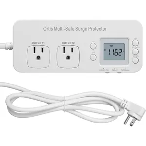 Refrigerator Surge Protector,  Double Outlet RV Appliance Surge Protector with Time Delay & Real-Time Electricity Usage Monitor, Protects All Voltage Abnormalities, White