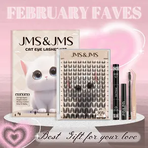 Cat Eye Lash Kit l JMS&JMS Kitty,Princess Cat Eye Lashes Clear Invisible Band C Curl,(8-18 MIX) for DIY Eyelash Cluster Extension Waterproof Anime Eyelash Manga LashFeb Faves Makeup Cosmetic