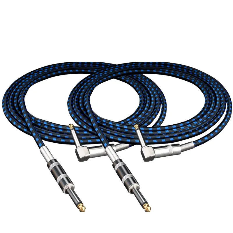 2-Pack 1/4 Inch Right Angle Instrument Cables - Black & Blue for Electric Guitar, Bass Guitar, Keyboard, Amplifier