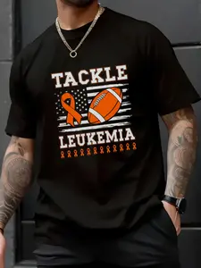 100% Cotton Unisex Tackle Leukemia US Flag Orange Ribbon Football Comfort Colors Adult Heavyweight T-Shirt – Trendy Summer Tee, Casual Streetwear, Gift for Him & Her