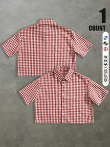 Men's Casual Street Style Plaid Short Sleeve Button Shirt, Vintage Fitted Design, All Season Fashion Top for Outdoor Activities