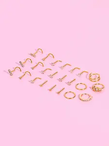 23Pcs Cubic Zirconia Nose Studs Nose Rings Hoops 20Gauge Hypoallergenic Stainless Steel L Shaped Nose Rings Nose Screw Studs Mix Style Body Jewelry Nostril Piercing Jewelry for Women Men Silver Gold Black 8mm 10mm