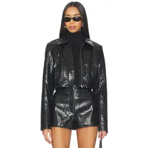 Lovers and Friends Arden Faux Croc Jacket in Black