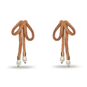 CARAMEL FAUX SUEDE BOW EARRINGS