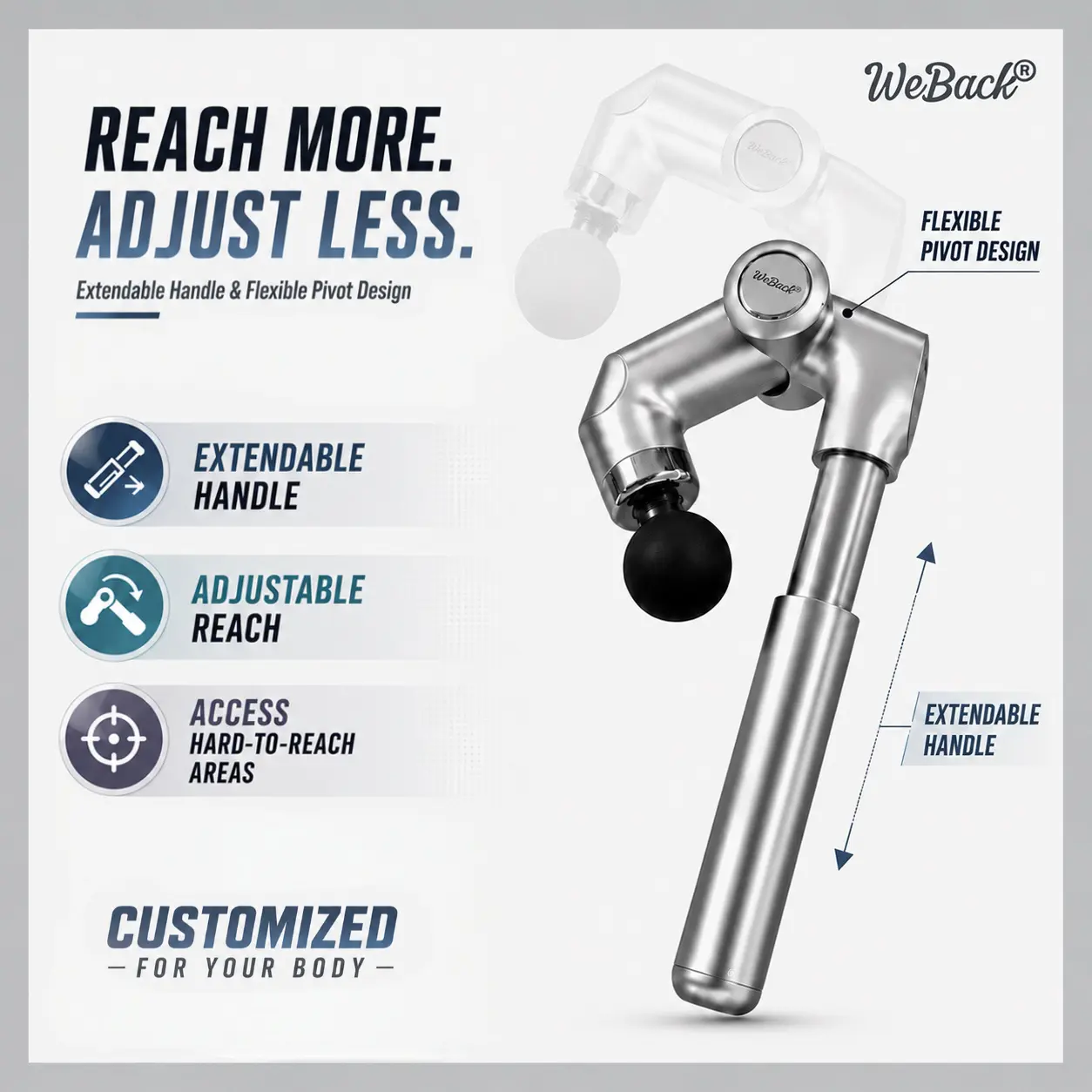 WeBack Foldable Curved Electric Fascia Gun - Extendable Percussion Massager with High-Frequency Vibration for Deep Tissue Muscle Recovery summerwins