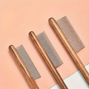 Pet Grooming Comb for Cats and Dogs - Stainless Steel Teeth, Wooden Handle, Suitable for Long & Short Hair, Durable Pet Beauty,  Comfortable Grip, Dog Owners