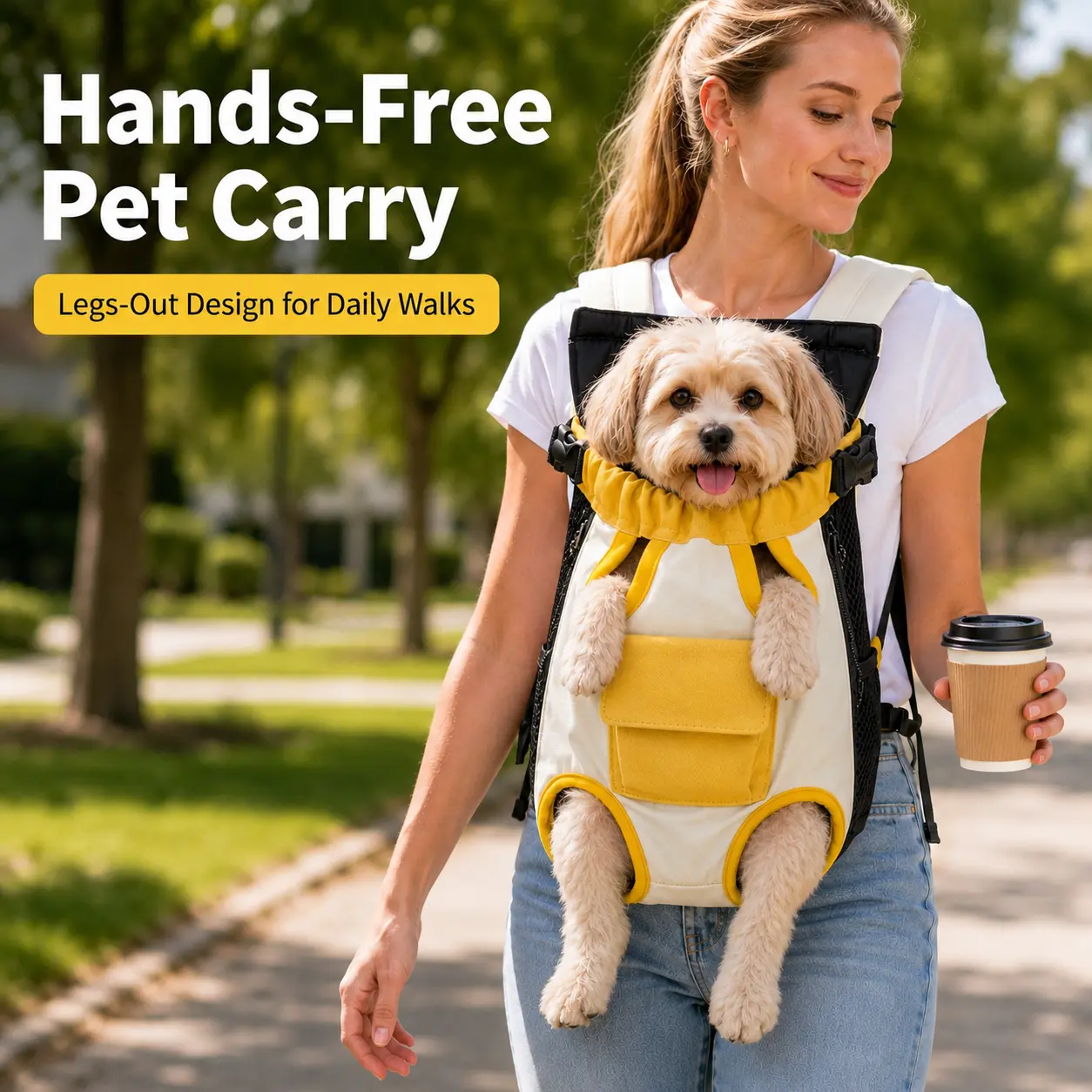 Hands-Free Dog & Cat Carrier Backpack for 10-14.5 lb Small Dogs, Legs-Out Design