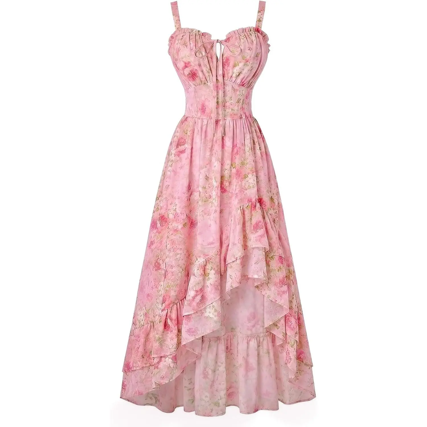 Corset Dress for Women, High Low Milkmaid Dress | Flowy Cottagecore, Sweetheart Neckline, Floral Summer Sundress with Pockets, Suitable for Wedding Party