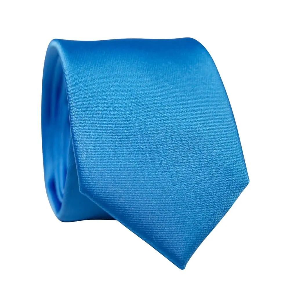 DAZI Men's Skinny Tie, Solid Satin Ties, 2.5" Wide Neckties, Solid Pure Color Formal Necktie (Sky Blue)