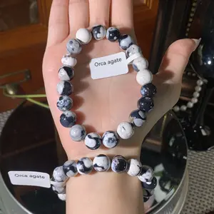 【Orca agate】（Random shipping）Orca agate Beaded Bracelets for Men Women Healing Crystal Stretch Beaded Bracelet