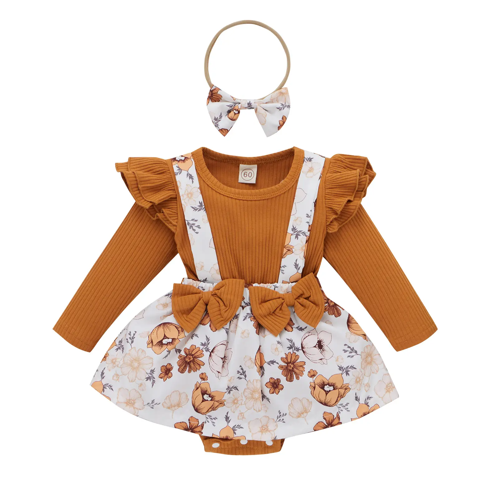 LAGKIYOJ Infant Baby Girl Bodysuits Romper Lace Sweater Onesie Shorts Ruffle Long Sleeve Newborn Fall Winter Clothes