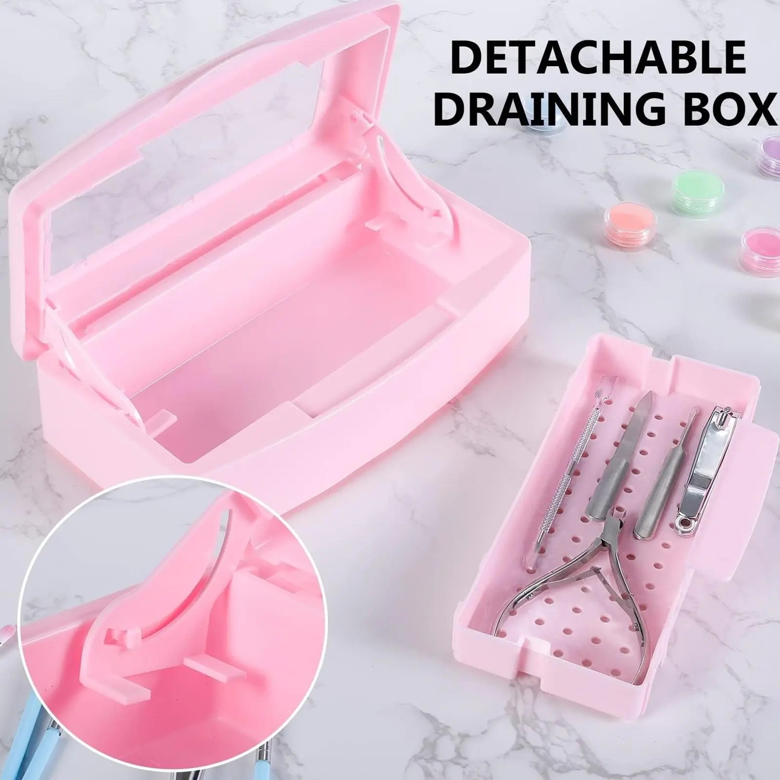 Nail Tool Box Portable with Double-Layer Filtration & Thickened Plastic Case Odor-Free Sterilizer Hygienic Storage No Power Required Suitable for Nail Salons for Nail Care for Nail Technicians for or Salon Use Nail Art