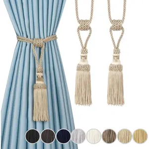 2 count Curtain Tassel Tiebacks, Handmade Tassels Curtain Tie-Backs Rope Holdbacks for Home Office Decor-Beige